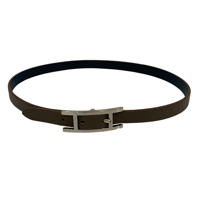 Good Hermes Be Api Dubretour H Buckle Leather Bracelet Brown Blue Ladies