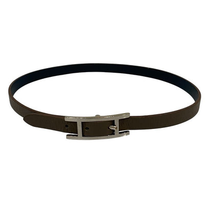 Good Hermes Be Api Dubretour H Buckle Leather Bracelet Brown Blue Ladies