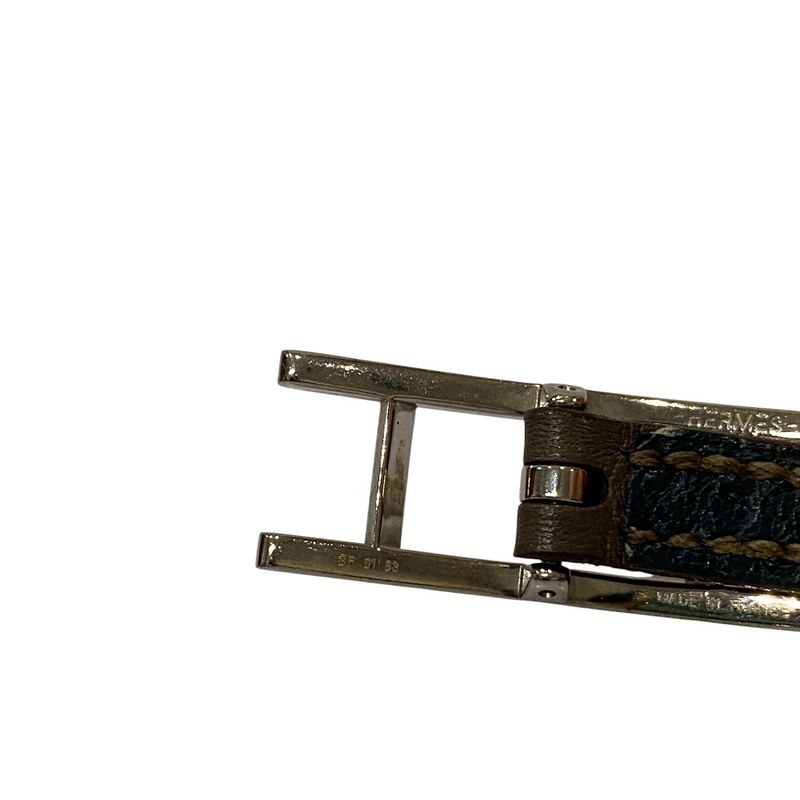 Good Hermes Be Api Dubretour H Buckle Leather Bracelet Brown Blue Ladies