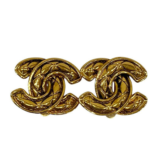Chanel Vintage Matelasse Coco Mark Clip-on Earrings 2459 Gold Color Ladies