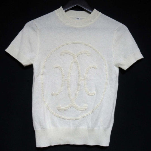 22AW Hermes H Lift Cashmere Short Sleeve Knit Sweater Size 34 Ivory Women's Used