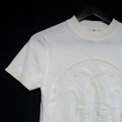 22AW Hermes H Lift Cashmere Short Sleeve Knit Sweater Size 34 Ivory Women's Used