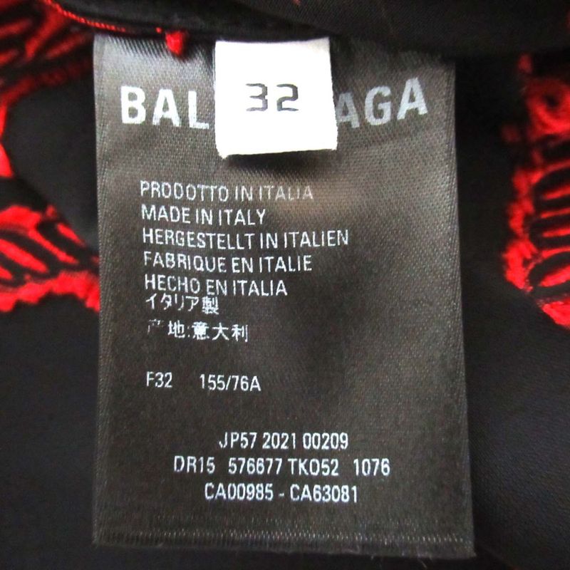 Balenciaga Logo Jacquard Cutoff Satin Long Shirt Dress Size 32 Black And Red