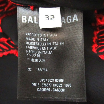 Balenciaga Logo Jacquard Cutoff Satin Long Shirt Dress Size 32 Black And Red