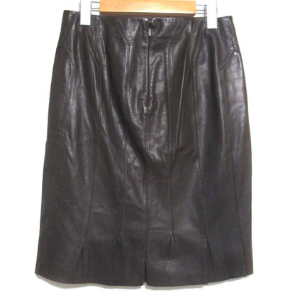 Gucci Tom Ford Period Knee Length Goat Leather Skirt Size 40 Brown Women's