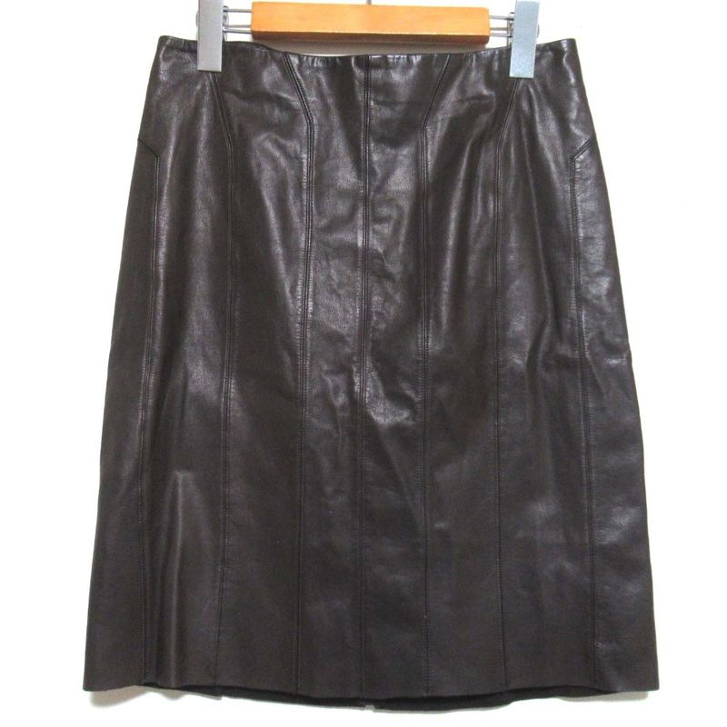 Gucci Tom Ford Period Knee Length Goat Leather Skirt Size 40 Brown Women's