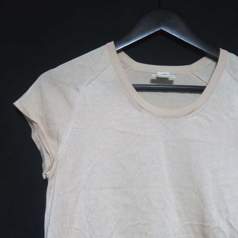Good Hermes Silk Cotton Short Sleeve Summer Knit Cut And Sewn Size 36 Beige