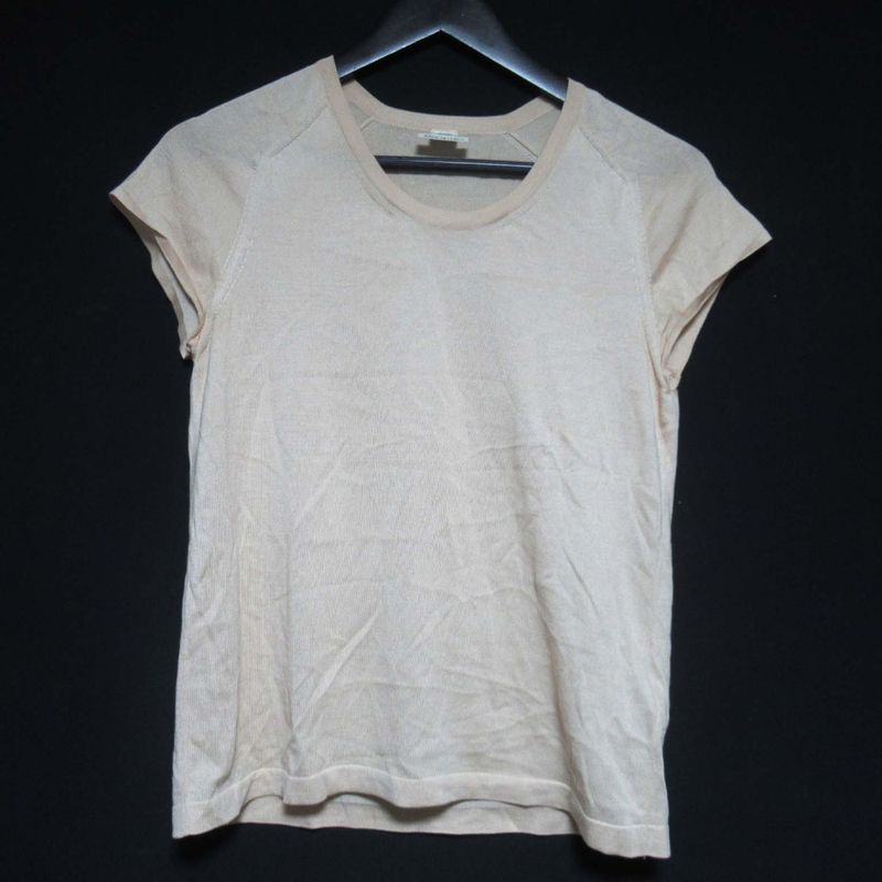 Good Hermes Silk Cotton Short Sleeve Summer Knit Cut And Sewn Size 36 Beige