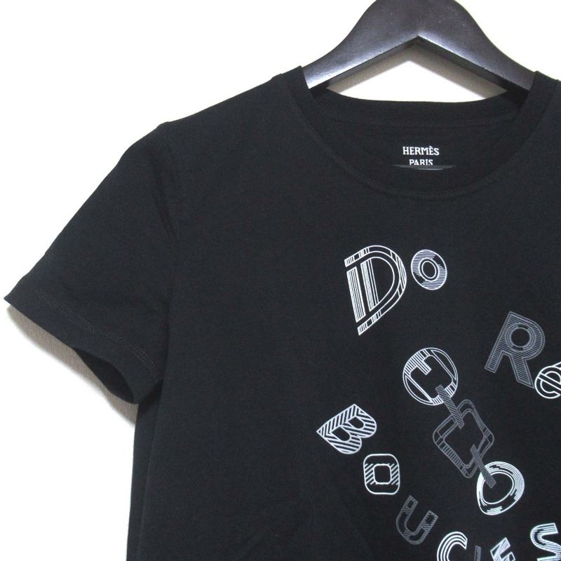 23AW Hermes Short Sleeve Knee Length Cut And Sewn Dress Size 34 Black Women's