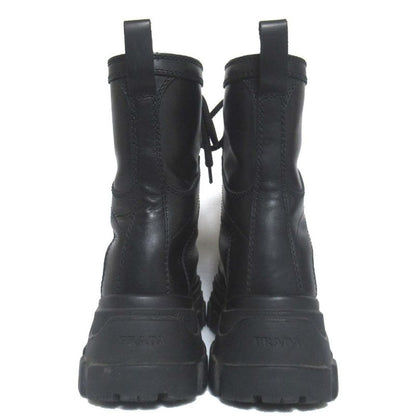 Prada Leather Thick Soled Lace Up Short Boots Size 37.5 24.5cm (9.65in) Black