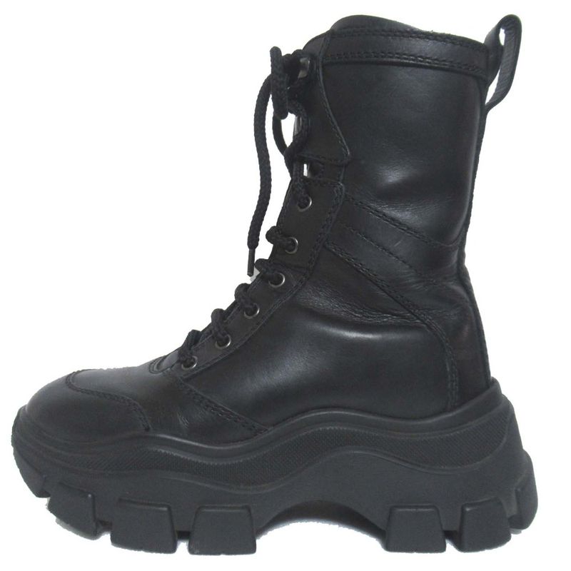 Prada Leather Thick Soled Lace Up Short Boots Size 37.5 24.5cm (9.65in) Black
