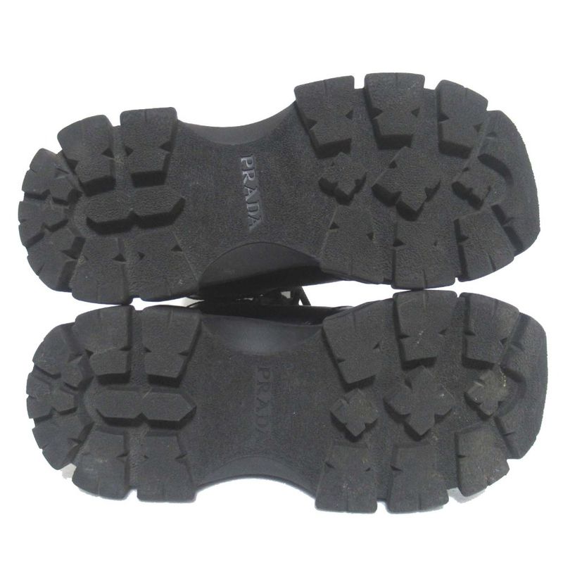 Prada Leather Thick Soled Lace Up Short Boots Size 37.5 24.5cm (9.65in) Black