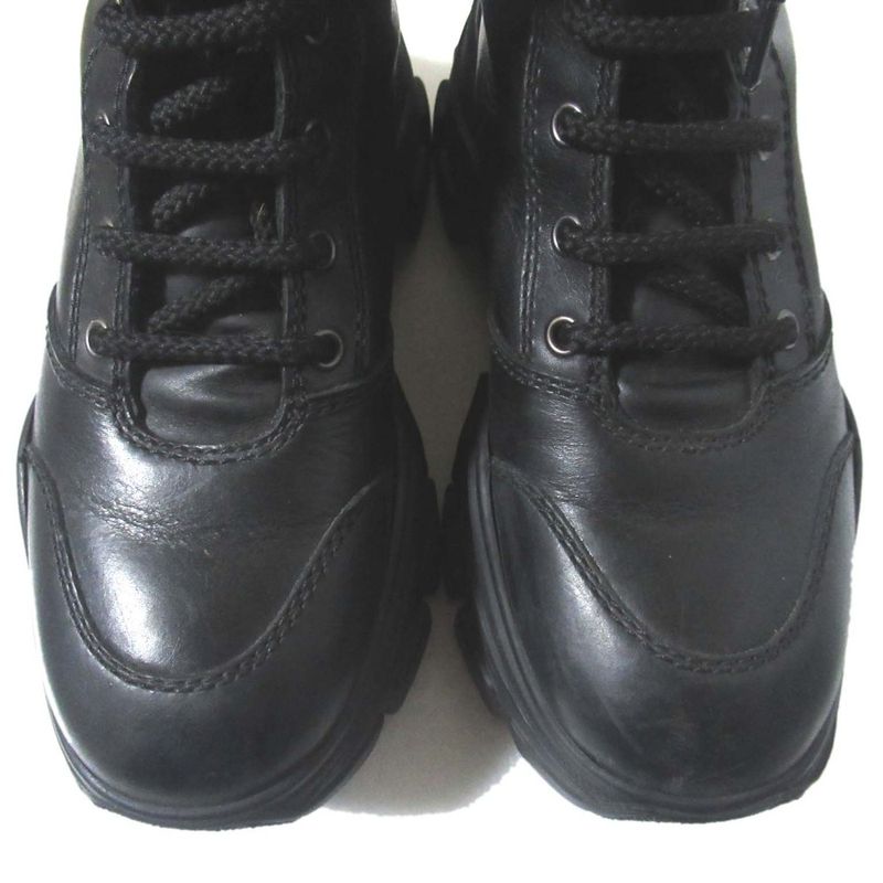 Prada Leather Thick Soled Lace Up Short Boots Size 37.5 24.5cm (9.65in) Black