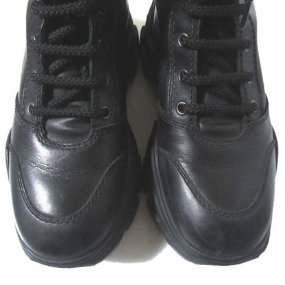 Prada Leather Thick Soled Lace Up Short Boots Size 37.5 24.5cm (9.65in) Black