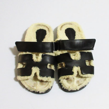 Hermes Chypre Mouton Strap Sandals Black Women's Preowned USED