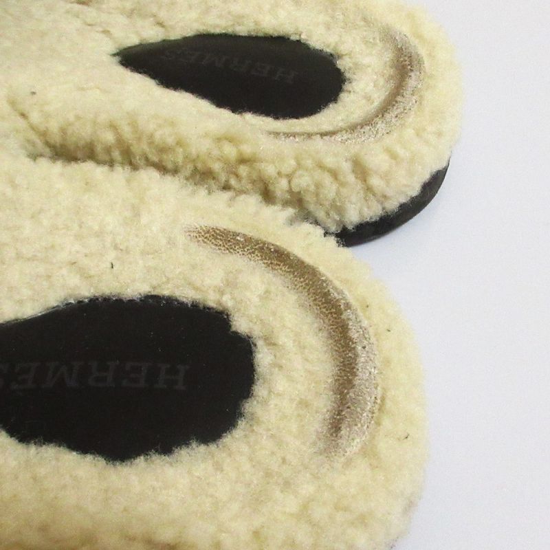 Hermes Chypre Mouton Strap Sandals Black Women's Preowned USED