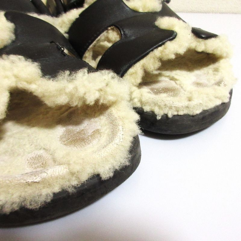 Hermes Chypre Mouton Strap Sandals Black Women's Preowned USED