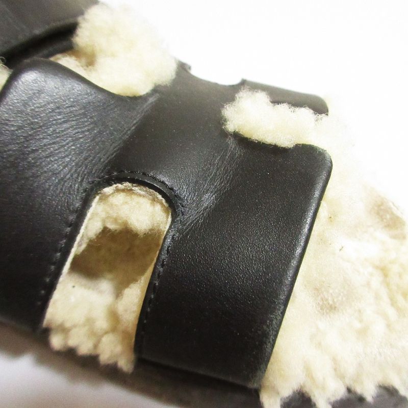 Hermes Chypre Mouton Strap Sandals Black Women's Preowned USED