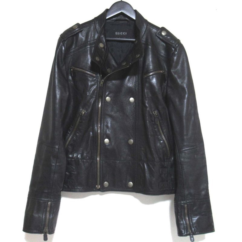 Gucci Leather Double Riders Jacket 200332 Size 52 Black Mens Used