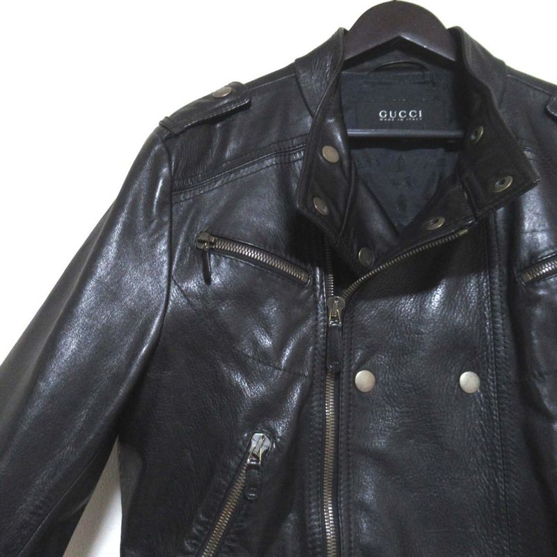 Gucci Leather Double Riders Jacket 200332 Size 52 Black Mens Used