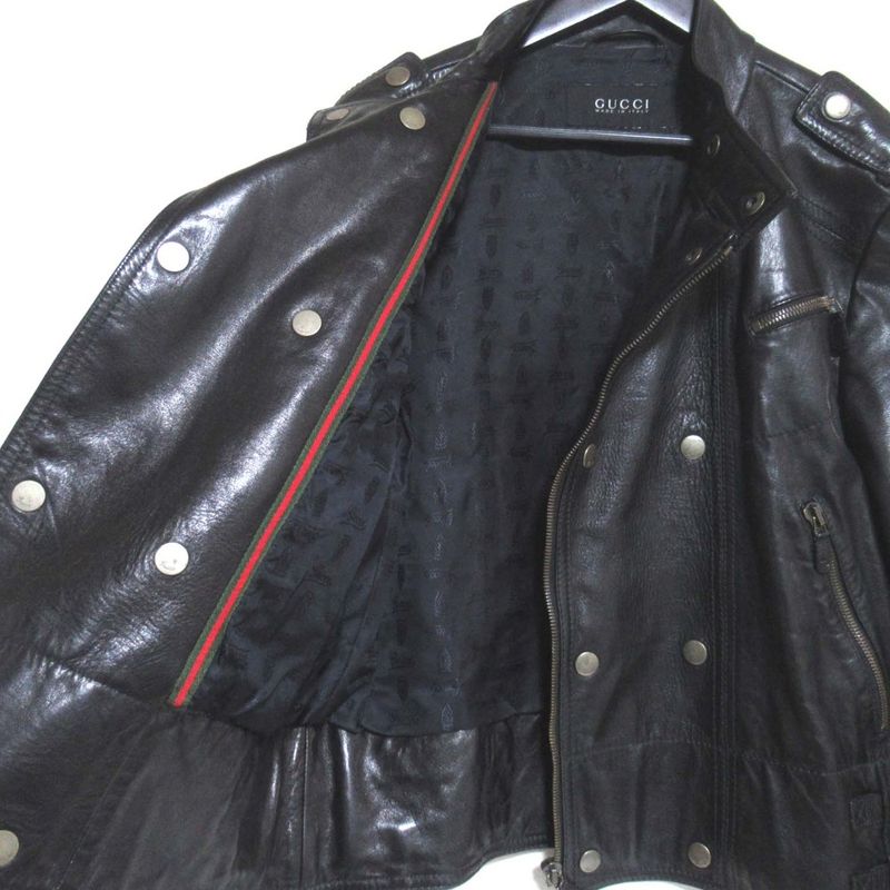 Gucci Leather Double Riders Jacket 200332 Size 52 Black Mens Used