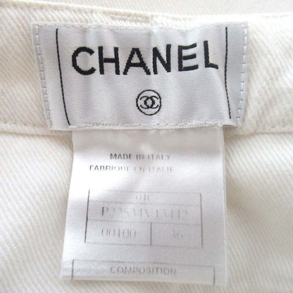 01C Chanel Coco Mark Button Sideline Denim Pants Jeans Size 36 White Ladies