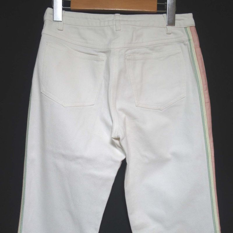01C Chanel Coco Mark Button Sideline Denim Pants Jeans Size 36 White Ladies