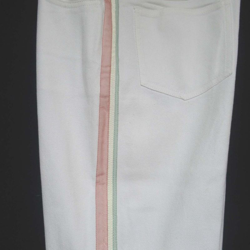 01C Chanel Coco Mark Button Sideline Denim Pants Jeans Size 36 White Ladies