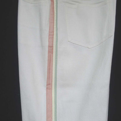 01C Chanel Coco Mark Button Sideline Denim Pants Jeans Size 36 White Ladies