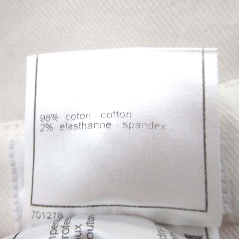 01C Chanel Coco Mark Button Sideline Denim Pants Jeans Size 36 White Ladies