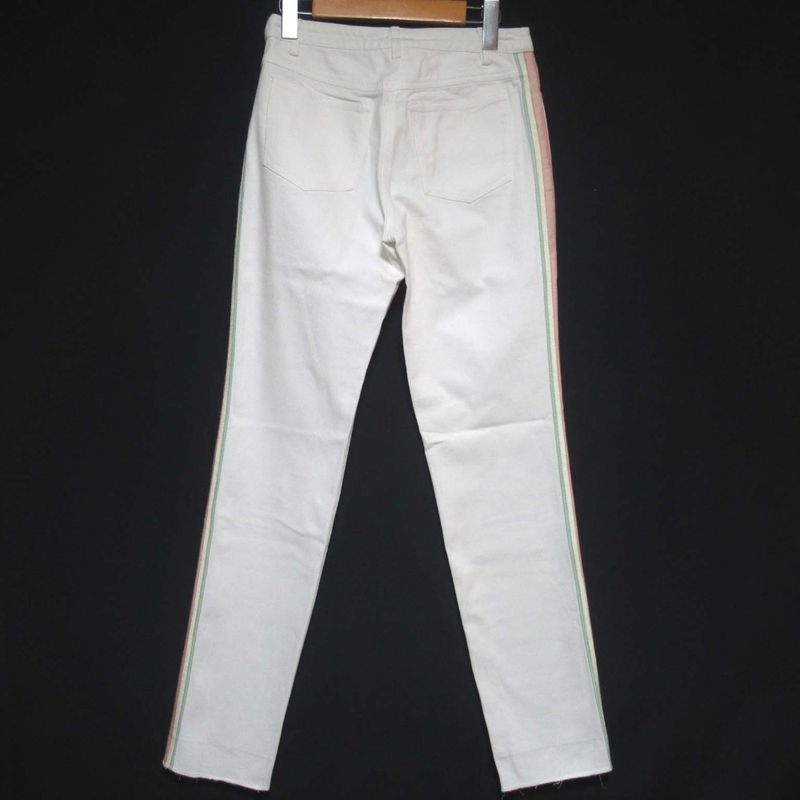 01C Chanel Coco Mark Button Sideline Denim Pants Jeans Size 36 White Ladies
