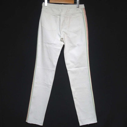 01C Chanel Coco Mark Button Sideline Denim Pants Jeans Size 36 White Ladies