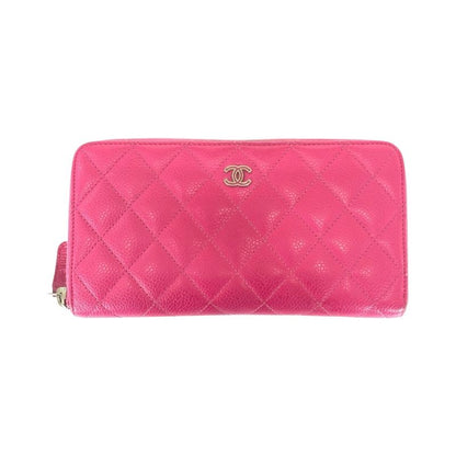 Chanel Matelasse Coco Mark Pink Silver Hardware Caviar Skin Long Wallet Round
