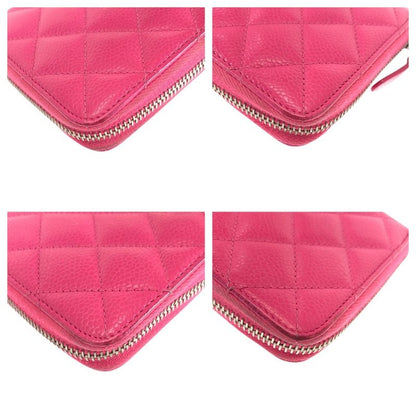 Chanel Matelasse Coco Mark Pink Silver Hardware Caviar Skin Long Wallet Round