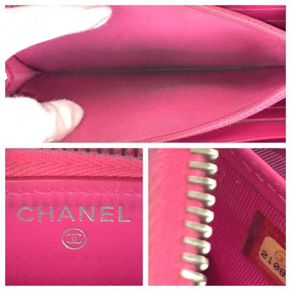 Chanel Matelasse Coco Mark Pink Silver Hardware Caviar Skin Long Wallet Round