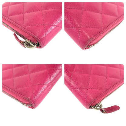 Chanel Matelasse Coco Mark Pink Silver Hardware Caviar Skin Long Wallet Round