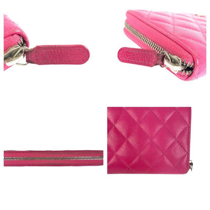 Chanel Matelasse Coco Mark Pink Silver Hardware Caviar Skin Long Wallet Round