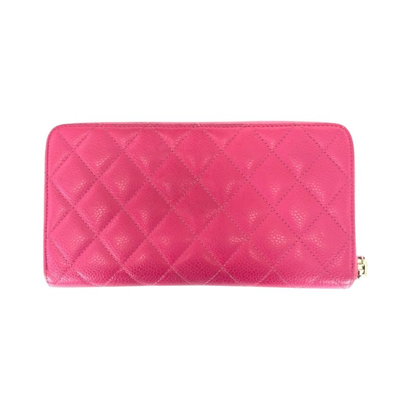 Chanel Matelasse Coco Mark Pink Silver Hardware Caviar Skin Long Wallet Round