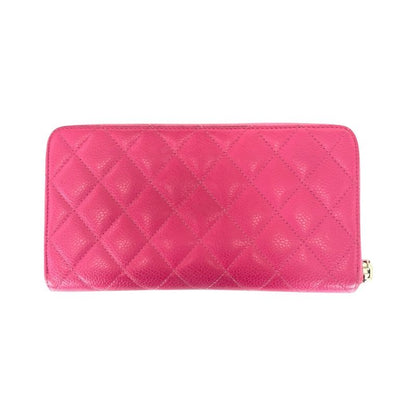 Chanel Matelasse Coco Mark Pink Silver Hardware Caviar Skin Long Wallet Round