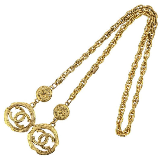 Chanel Vintage Coco Mark Chain Coin Necklace Gold Color Ladies Used