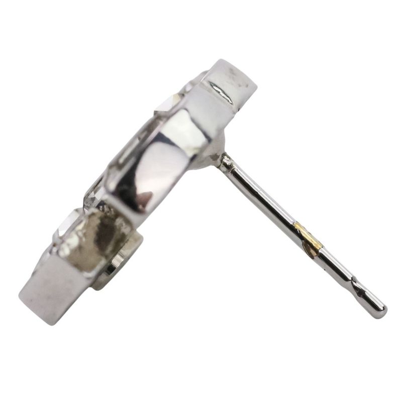 Chanel 01P Baguette Cut Rhinestone Coco Mark Earrings Silver Color Ladies