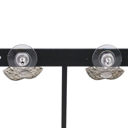 Chanel 01P Baguette Cut Rhinestone Coco Mark Earrings Silver Color Ladies