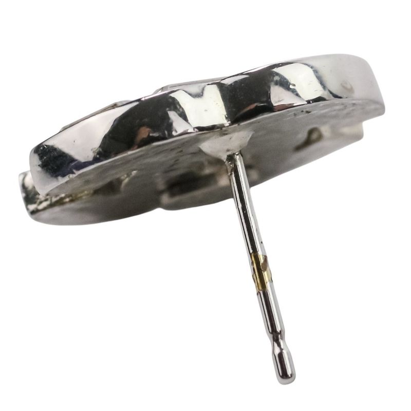 Chanel 01P Baguette Cut Rhinestone Coco Mark Earrings Silver Color Ladies