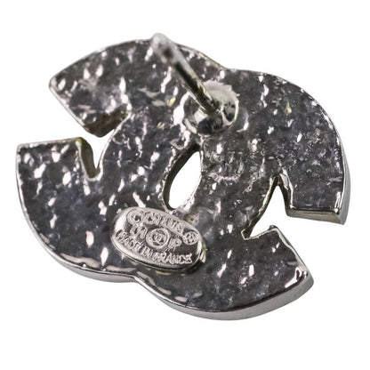 Chanel 01P Baguette Cut Rhinestone Coco Mark Earrings Silver Color Ladies