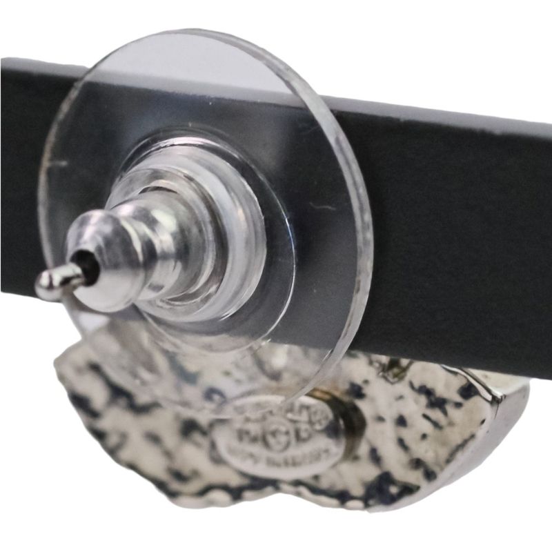 Chanel 01P Baguette Cut Rhinestone Coco Mark Earrings Silver Color Ladies