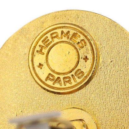 Good Hermes Serie Button Leather Earring Brown Gold Color Ladies Used