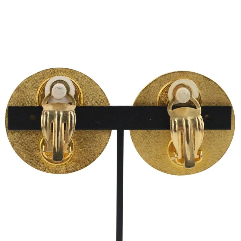 Good Hermes Serie Button Leather Earring Brown Gold Color Ladies Used