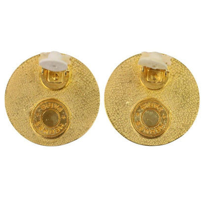 Good Hermes Serie Button Leather Earring Brown Gold Color Ladies Used