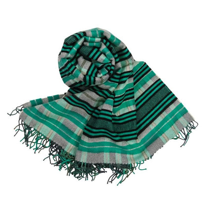 Hermes Cashmere Tartan Check Fringe Blanket Scarf Large Shawl Green Ladies Used