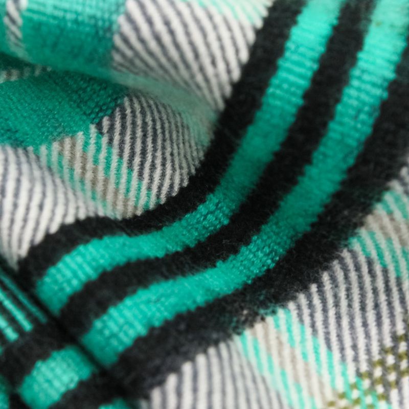 Hermes Cashmere Tartan Check Fringe Blanket Scarf Large Shawl Green Ladies Used